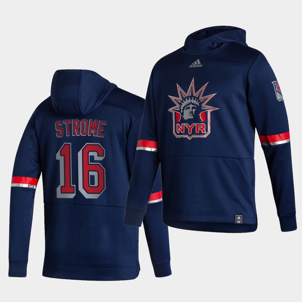 Men New York Rangers #16 Strome Blue NHL 2021 Adidas Pullover Hoodie Jersey->new york rangers->NHL Jersey